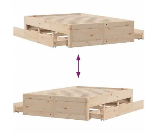 Gulta Bez Matrača, Ar Atvilktnēm, 150X200 Cm, Priedes Masīvkoks Vidaxl
