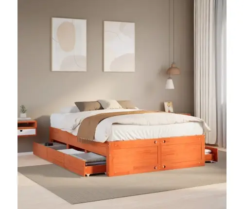 Gulta Bez Matrača, Ar Atvilktnēm, 150X200 Cm, Priedes Masīvkoks Vidaxl