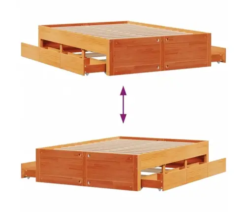 Gulta Bez Matrača, Ar Atvilktnēm, 140X200 Cm, Priedes Masīvkoks Vidaxl
