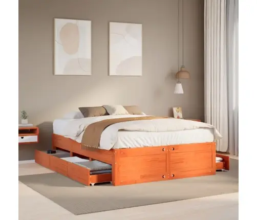 Gulta Bez Matrača, Ar Atvilktnēm, 140X200 Cm, Priedes Masīvkoks Vidaxl