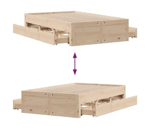 Gulta Bez Matrača, Ar Atvilktnēm, 120X200 Cm, Priedes Masīvkoks Vidaxl