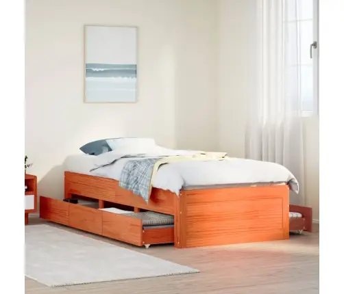 Lovos Rėmas Be Čiužinio Su Stalčiais, Ruda, 90X200cm Pušis