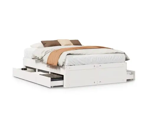 Voodi Ilma Madratsita Sahtlitega, Valge, 140X190 cm Männipuit