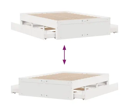 Voodi Ilma Madratsita Sahtlitega, Valge, 140X190 cm Männipuit