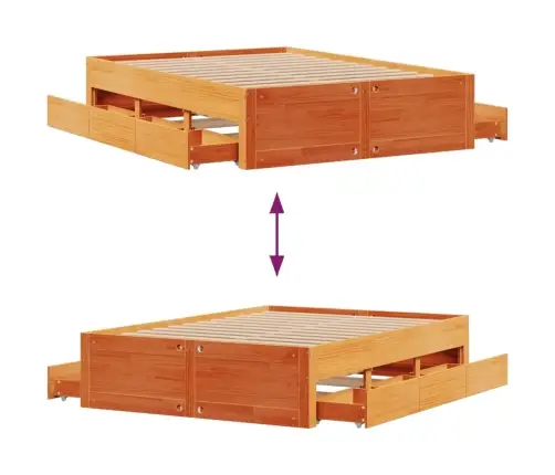 Gulta Bez Matrača, Ar Atvilktnēm, 140X190 Cm, Priedes Masīvkoks Vidaxl