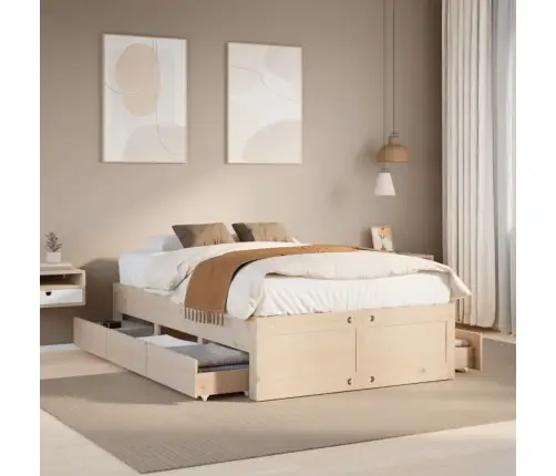 Lovos Rėmas Be Čiužinio Su Stalčiais, 135X190cm Pušies Masyvas