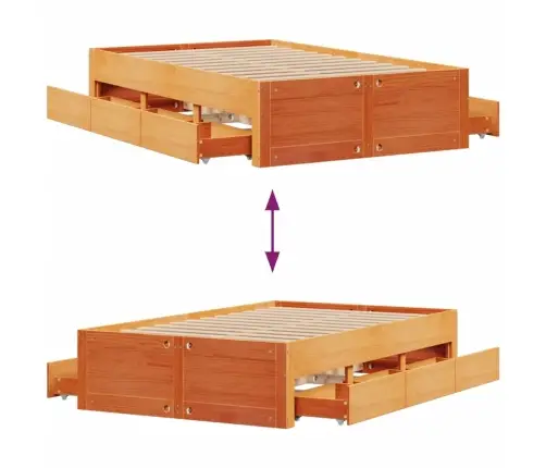 Gulta Bez Matrača, Ar Atvilktnēm, 135X190 Cm, Priedes Masīvkoks Vidaxl