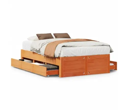 Voodi Ilma Madratsita Sahtlitega Vahapruun 120X190 Cm Männipuit