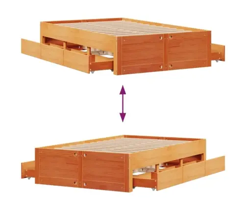 Voodi Ilma Madratsita Sahtlitega Vahapruun 120X190 Cm Männipuit