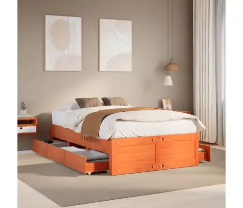 Voodi Ilma Madratsita Sahtlitega Vahapruun 120X190 Cm Männipuit