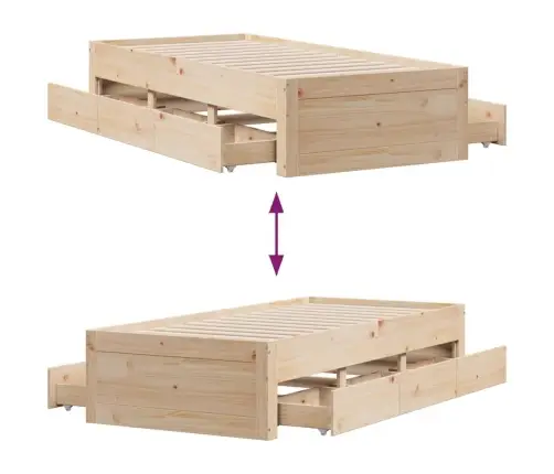 Voodiraam Ilma Madratsita Sahtlitega , 75 X 190 cm Männipuit