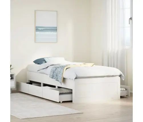 Voodi Ilma Madratsita Sahtlitega, Valge, 75 X 190 cm Männipuit