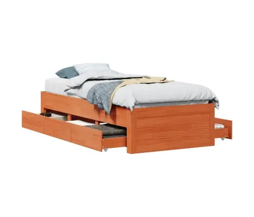 Voodi Ilma Madratsita Sahtlitega Vahapruun 75X190 cm Männipuit