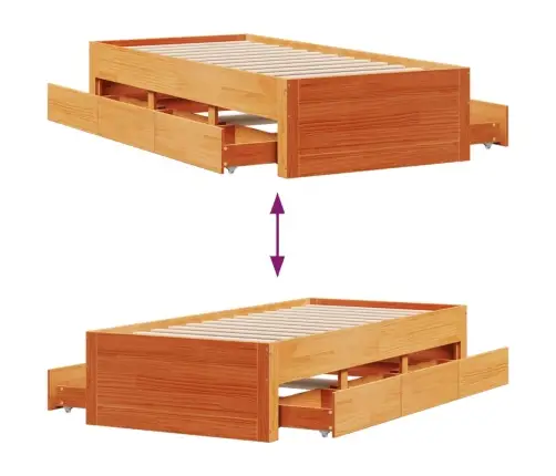 Voodi Ilma Madratsita Sahtlitega Vahapruun 75X190 cm Männipuit