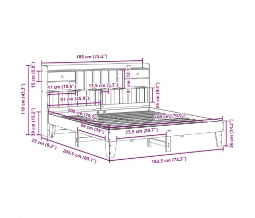 Gulta Bez Matrača, 180X200 Cm, Priedes Masīvkoks Vidaxl