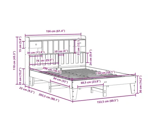 Gulta Bez Matrača, Balts, 150X200 Cm, Priedes Masīvkoks Vidaxl