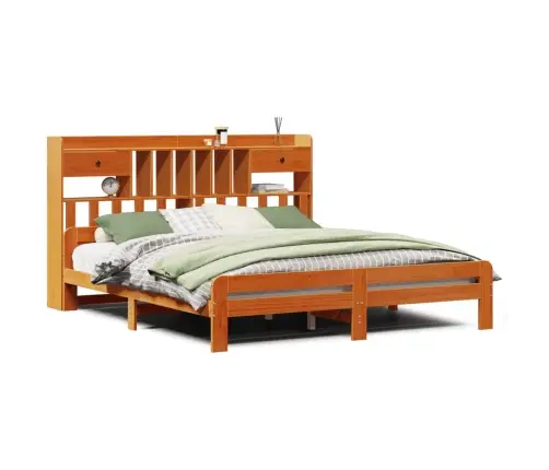 Gulta Ar Grāmatu Plauktu, Bez Matrača, 200X200 Cm, Priedes Koks Vidaxl