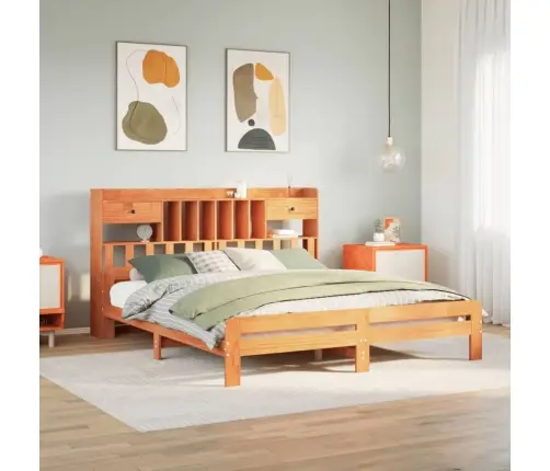 Gulta Ar Grāmatu Plauktu, Bez Matrača, 200X200 Cm, Priedes Koks Vidaxl