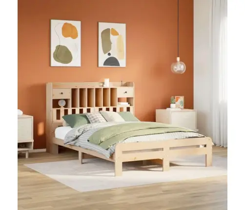 Lova Su Knygų Spinta Be Čiužinio, 150X200cm Pušies Masyvas