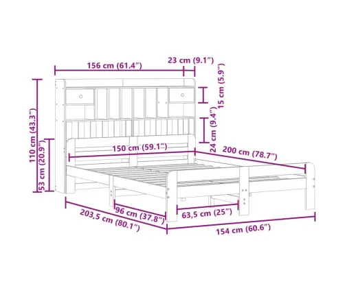 Lova Su Knygų Spinta Be Čiužinio, Balta, 150X200cm Pušis
