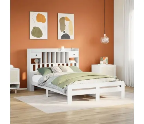 Lova Su Knygų Spinta Be Čiužinio, Balta, 140X190cm Pušis