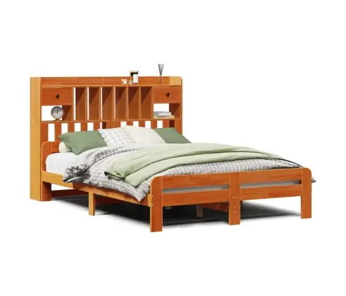 Gulta Ar Grāmatu Plauktu, Bez Matrača, 140X190 Cm, Priedes Koks Vidaxl