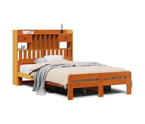 Gulta Ar Grāmatu Plauktu, Bez Matrača, 135X190 Cm, Priedes Koks Vidaxl