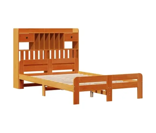 Gulta Ar Grāmatu Plauktu, Bez Matrača, 135X190 Cm, Priedes Koks Vidaxl