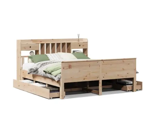 Lova Su Knygų Spinta Be Čiužinio, 180X200cm Pušies Masyvas