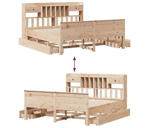 Lova Su Knygų Spinta Be Čiužinio, 180X200cm Pušies Masyvas