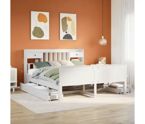 Lova Su Knygų Spinta Be Čiužinio, Balta, 180X200cm Pušis