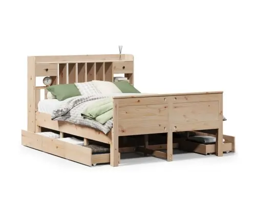 Gulta Ar Grāmatu Plauktu, Bez Matrača, 160X200 Cm, Priedes Koks Vidaxl