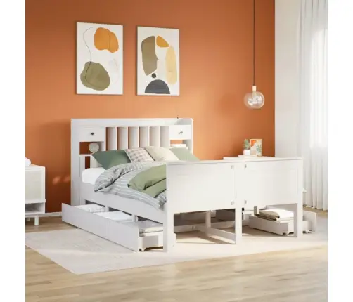 Lova Su Knygų Spinta Be Čiužinio, Balta, 150X200cm Pušis