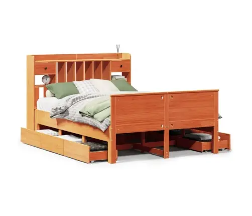 Riiuliga Voodi Ilma Madratsita, Vahapruun, 150X200cm Männipuit