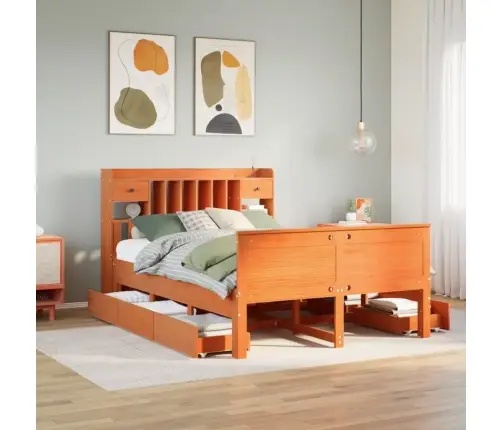 Riiuliga Voodi Ilma Madratsita, Vahapruun, 150X200cm Männipuit