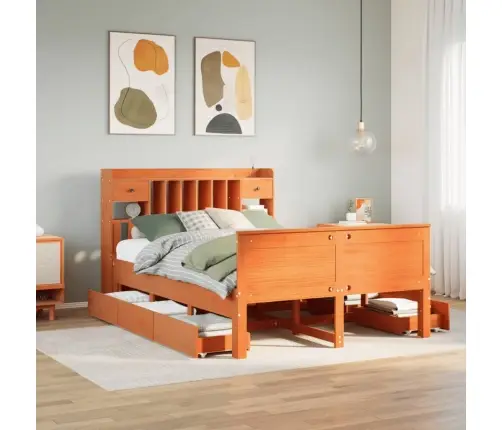 Lova Su Knygų Spinta Be Čiužinio, Ruda, 140X200cm Pušis