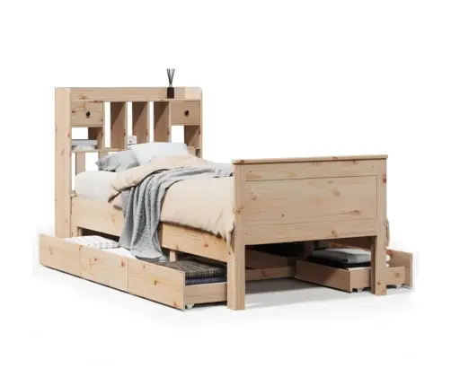 Gulta Ar Grāmatu Plauktu, Bez Matrača, 90X200 Cm, Priedes Koks Vidaxl