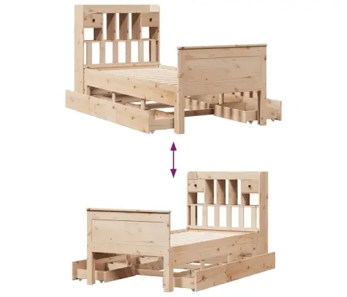 Gulta Ar Grāmatu Plauktu, Bez Matrača, 90X200 Cm, Priedes Koks Vidaxl