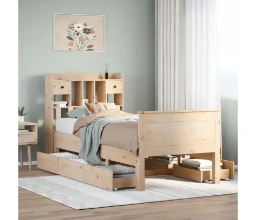 Gulta Ar Grāmatu Plauktu, Bez Matrača, 90X200 Cm, Priedes Koks Vidaxl