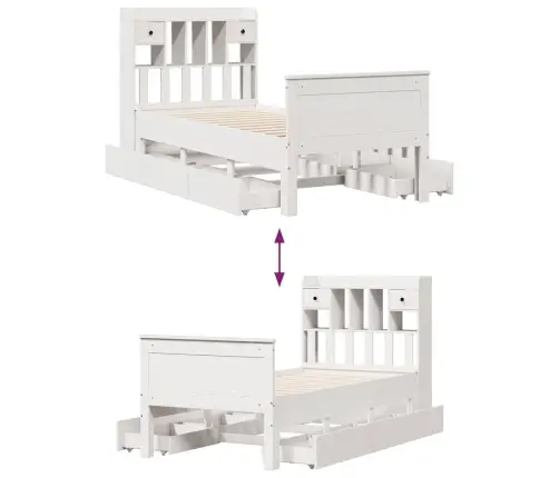 Riiuliga Voodiraam Ilma Madratsita, Valge, 90X200 cm Männipuit