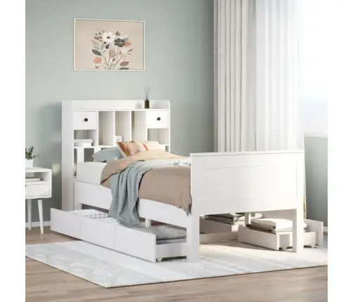 Riiuliga Voodiraam Ilma Madratsita, Valge, 90X200 cm Männipuit