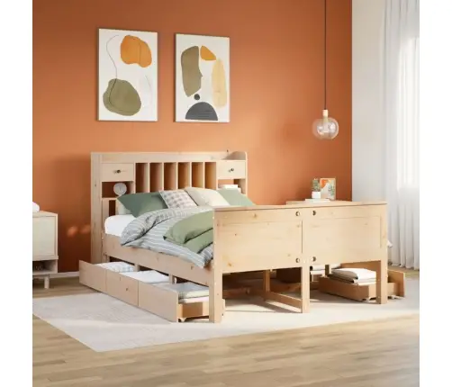 Gulta Ar Grāmatu Plauktu, Bez Matrača, 140X190 Cm, Priedes Koks Vidaxl