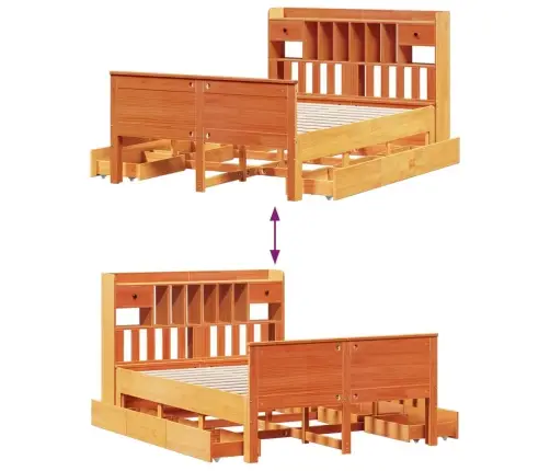 Lova Su Knygų Spinta Be Čiužinio, Ruda, 140X190cm Pušis