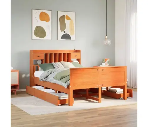 Lova Su Knygų Spinta Be Čiužinio, Ruda, 140X190cm Pušis