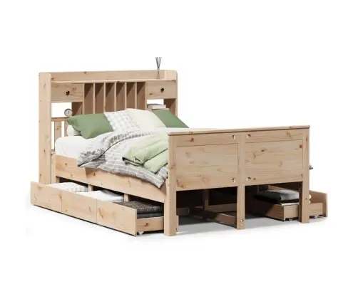 Lova Su Knygų Spinta Be Čiužinio, 135X190cm Pušies Masyvas