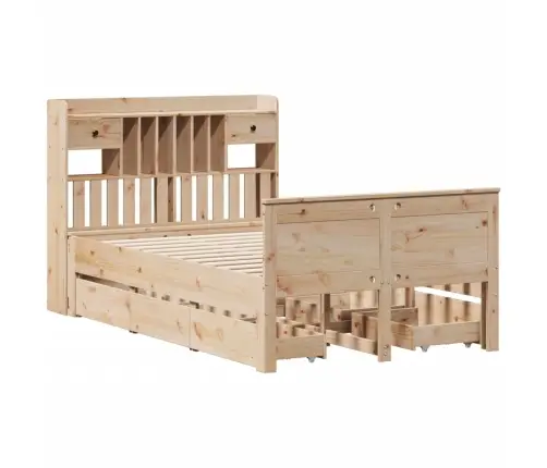 Lova Su Knygų Spinta Be Čiužinio, 135X190cm Pušies Masyvas