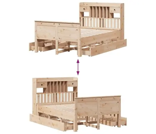 Lova Su Knygų Spinta Be Čiužinio, 135X190cm Pušies Masyvas