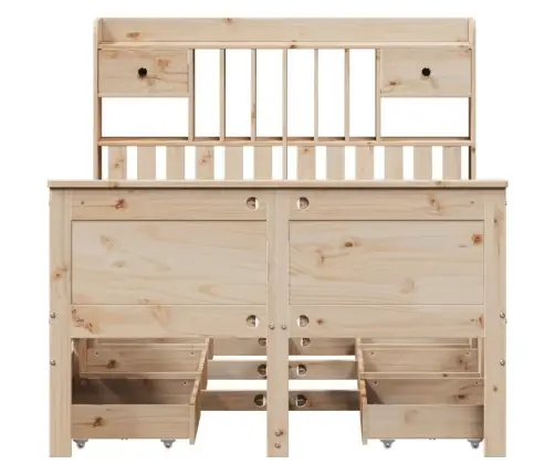 Lova Su Knygų Spinta Be Čiužinio, 135X190cm Pušies Masyvas