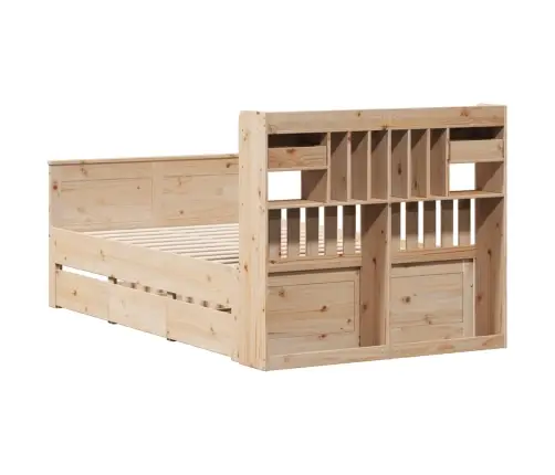 Lova Su Knygų Spinta Be Čiužinio, 135X190cm Pušies Masyvas