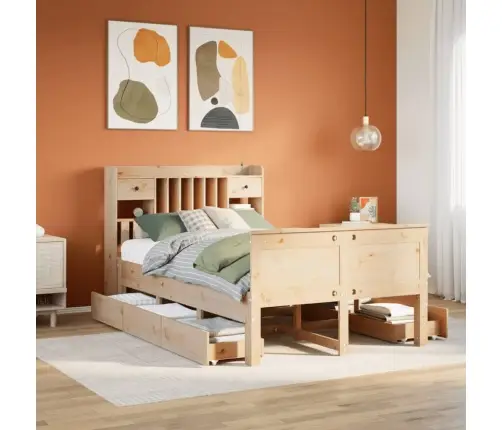 Lova Su Knygų Spinta Be Čiužinio, 135X190cm Pušies Masyvas